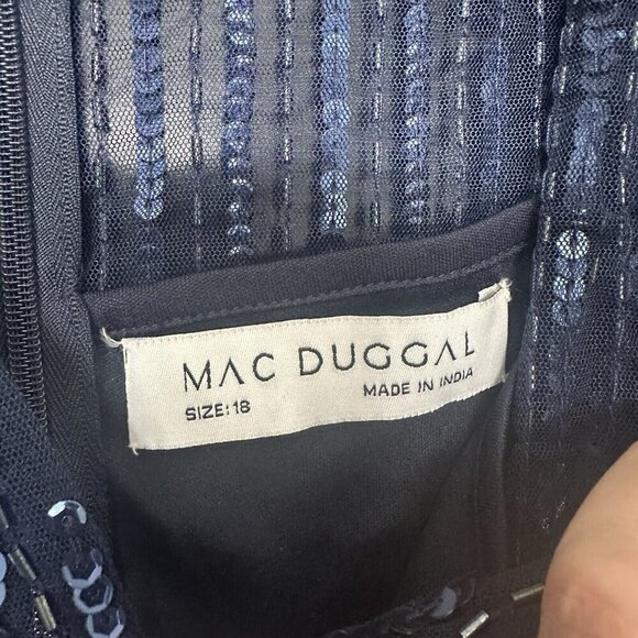 Mac Duggal 14007 Sequined Short-Sleeve Midi Evening Dress Size 18 Midnight - Picture 9 of 10